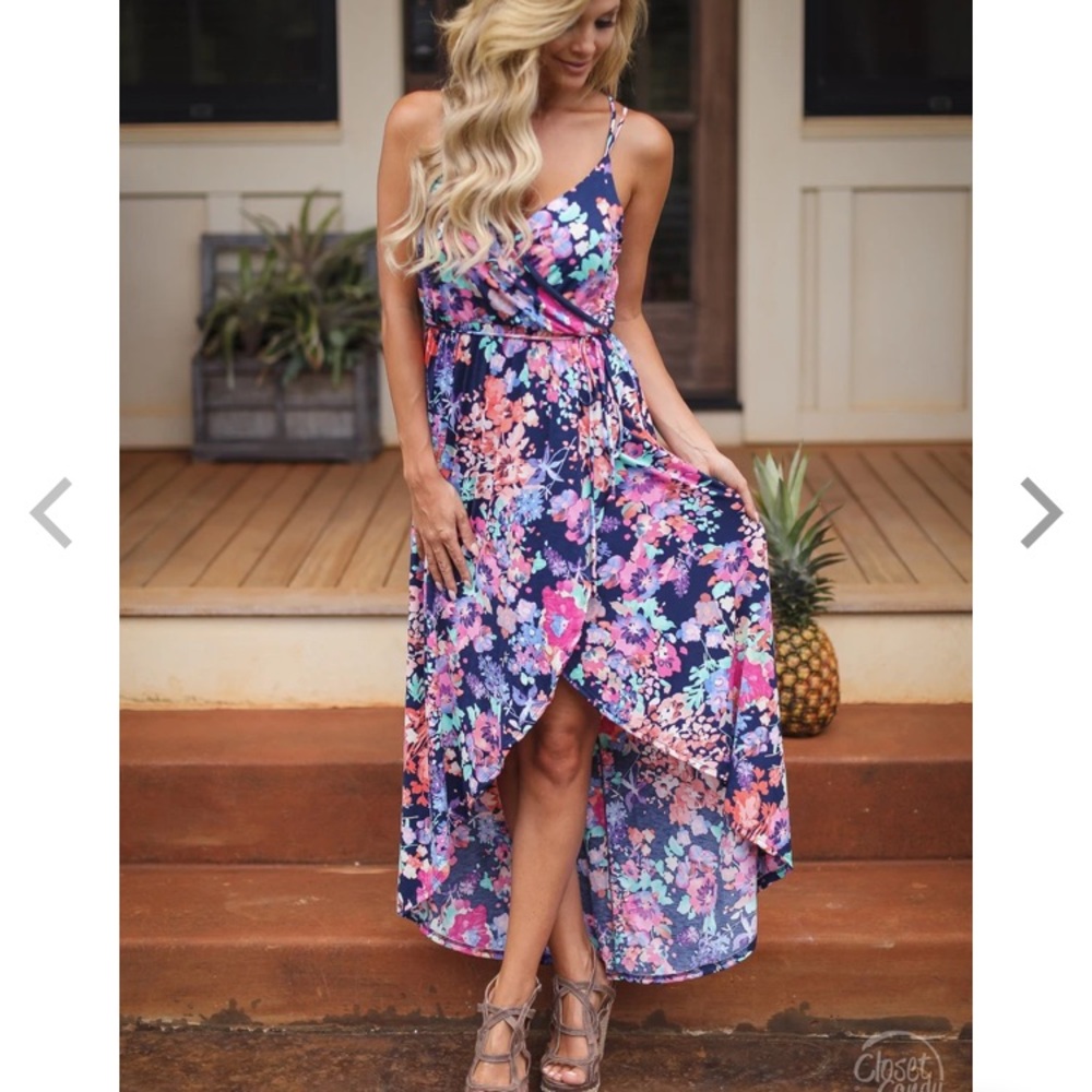 Multi color floral print maxi dress